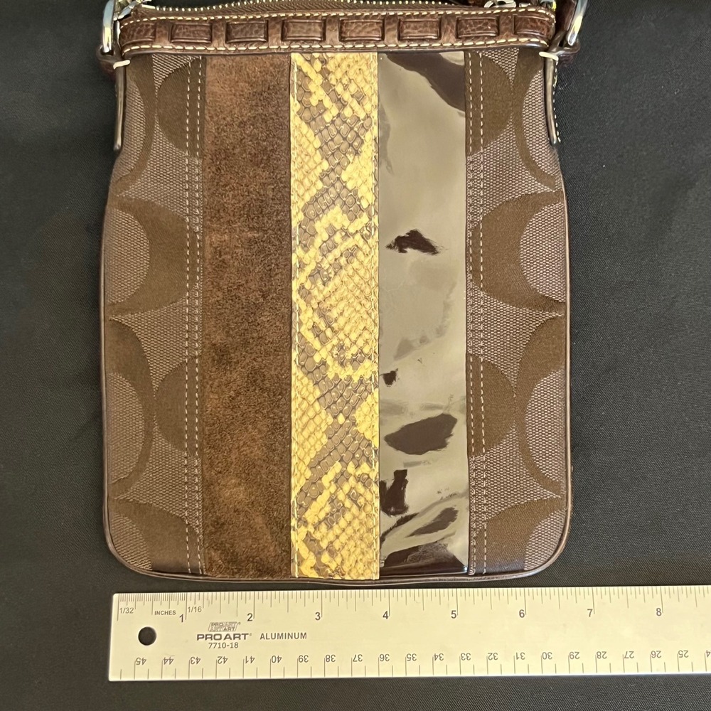 Coach Brown Multi-Panel Crossbody Bag with Snake-Print Accent - Picture 9 of 11